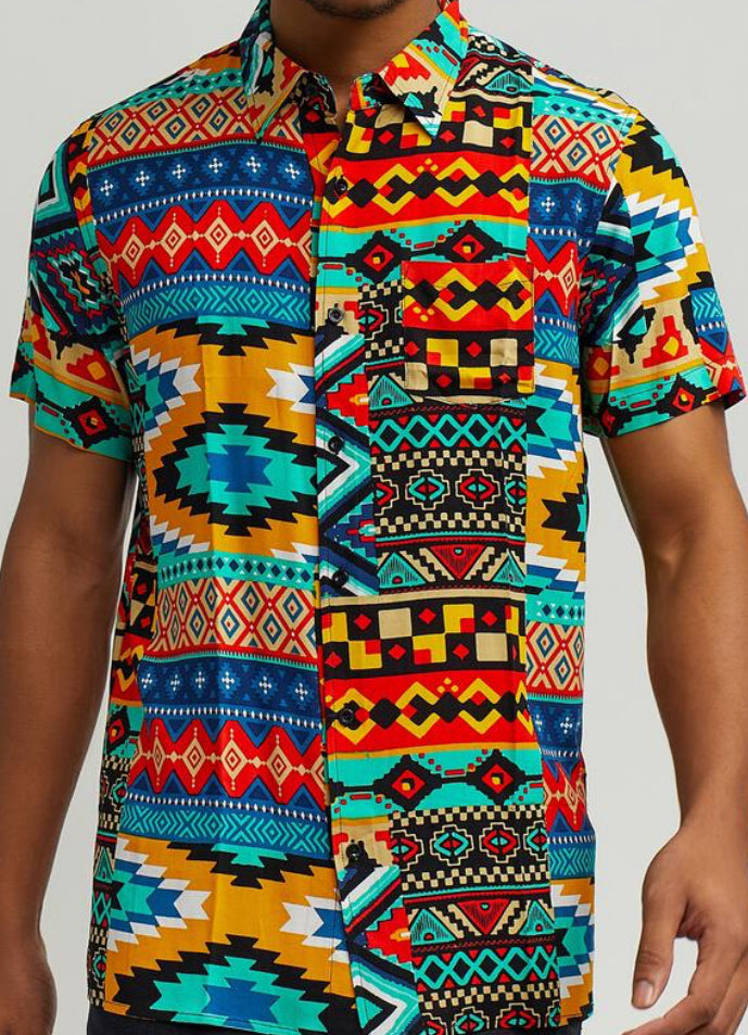 WV1008-0324 RB Aztec Print Short Sleeve Shirt