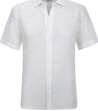 Load image into Gallery viewer, SC411-0424 SC White Beach Boxed Crotchet SS Shirt
