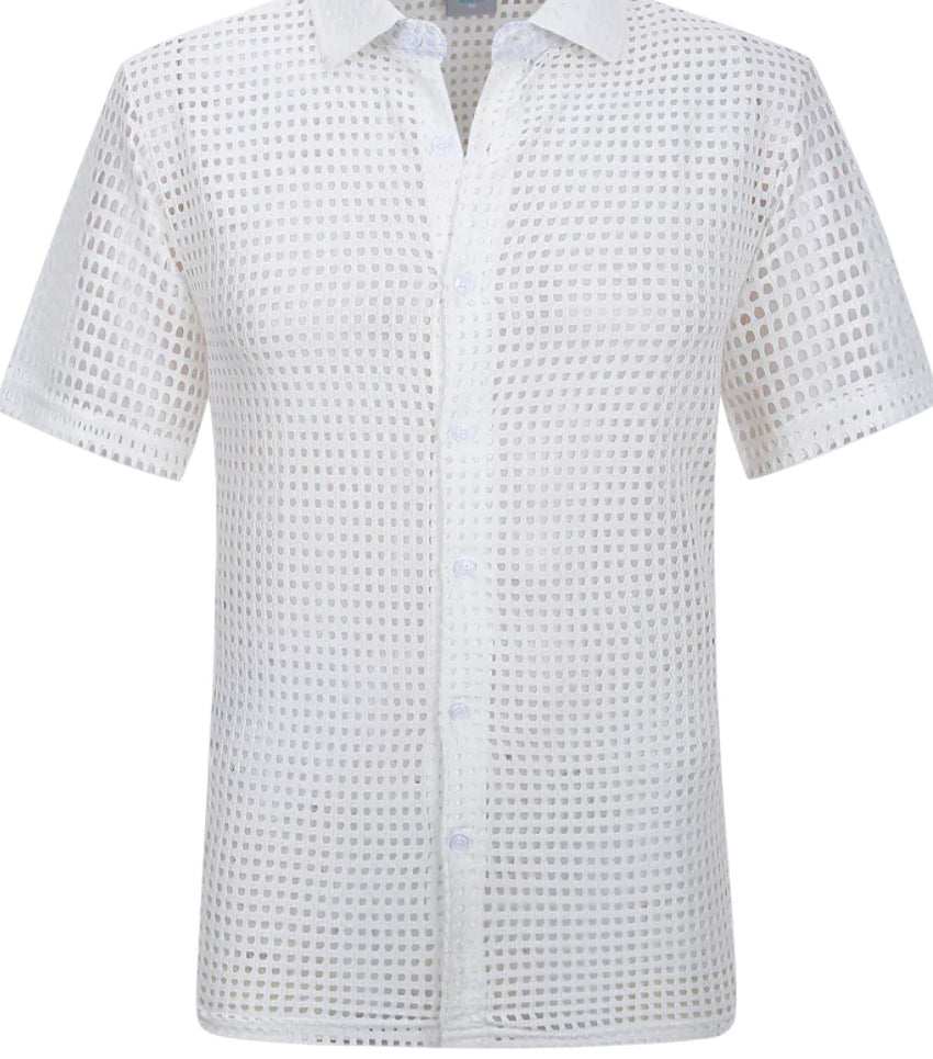 SC411-0424 SC White Beach Boxed Crotchet SS Shirt