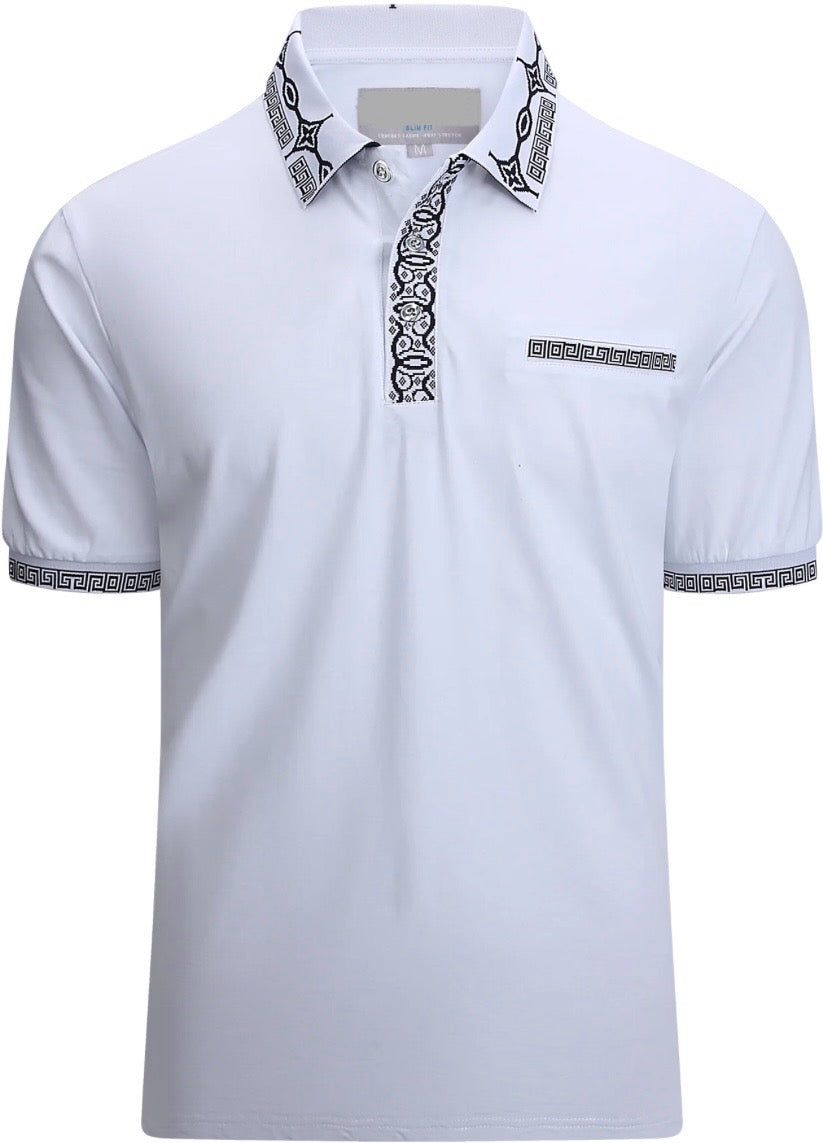AZ227-425 SC White Polo W/Contrasting Collar & Plaquet