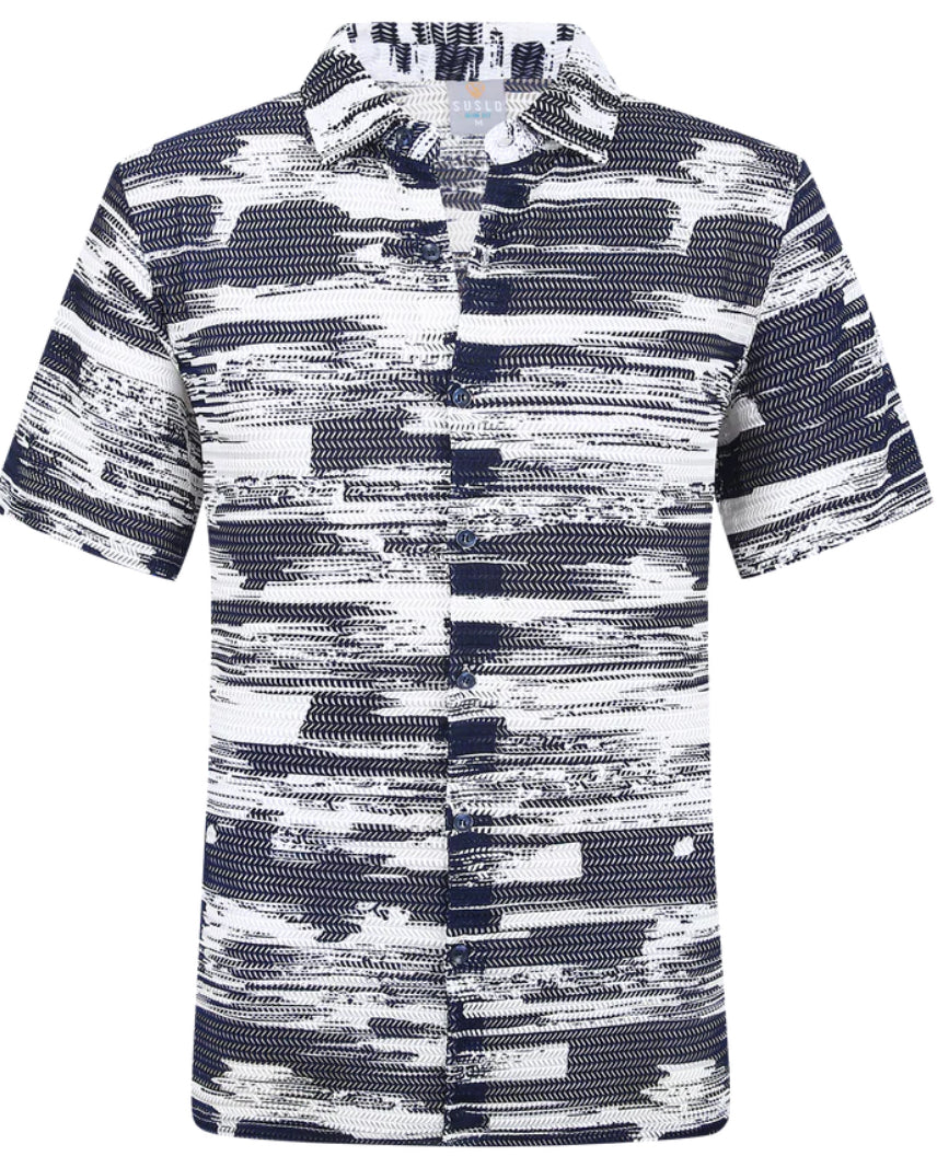 SC413-0425 SC Navy Smear Cam SS Crotchet Shirt