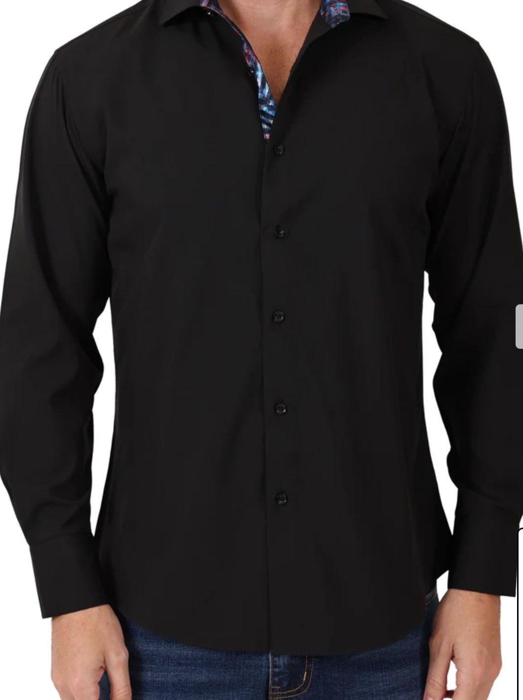 242225-625 LS Shirt with Contrasting collar and Plaquet Black