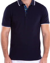 Load image into Gallery viewer, 211817-425 Navy Polo with Contrasting Collar &amp; Plaquette
