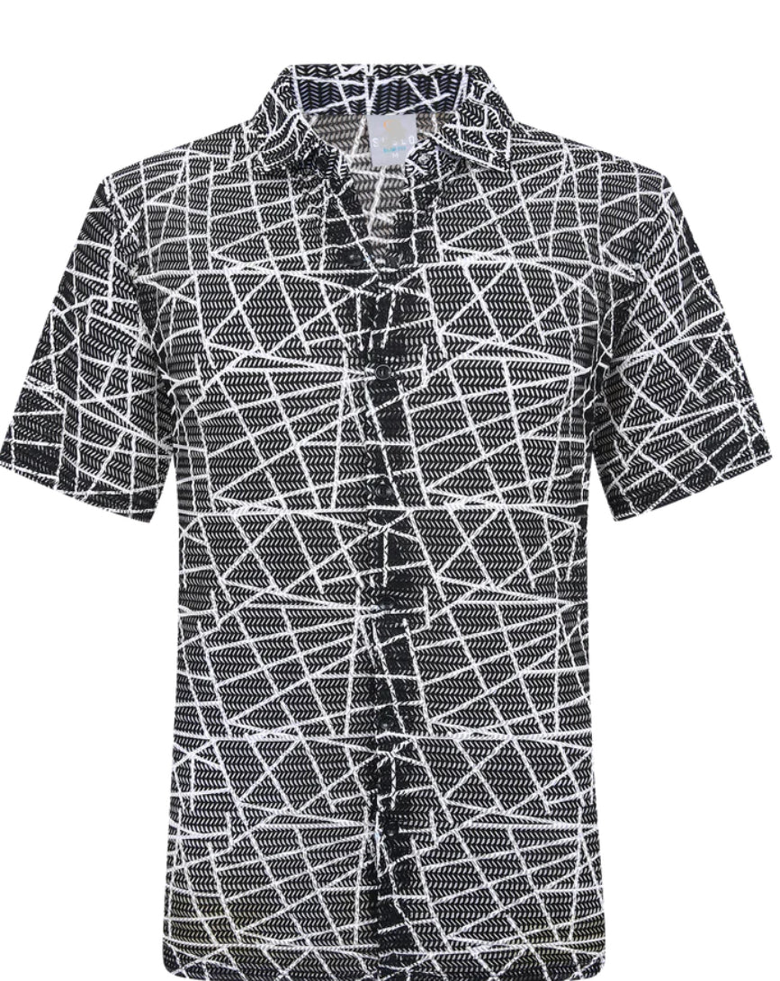 SC402-0425 SC Black Tangled Web SS Crotchet Shirt