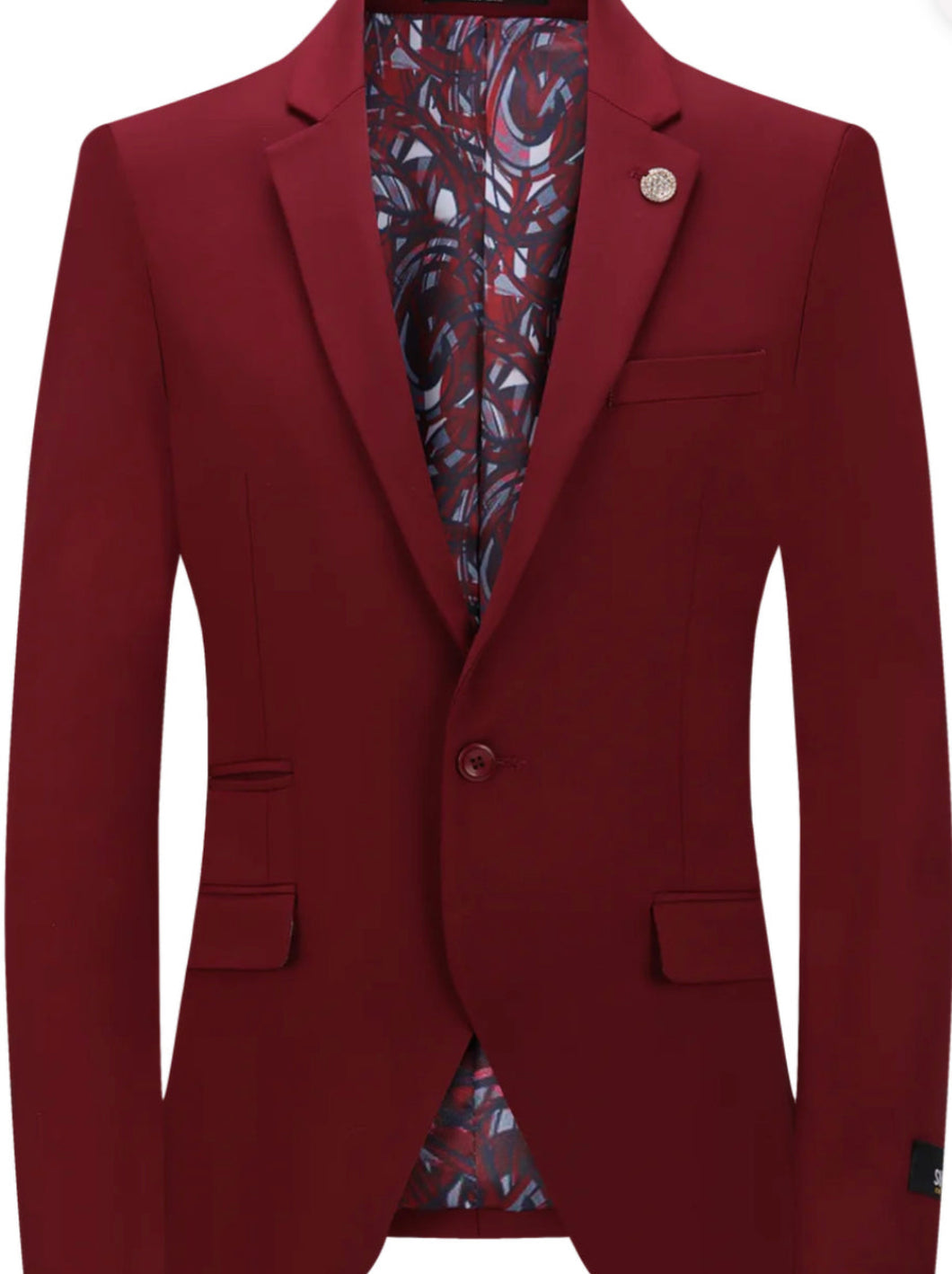 S601-0923 Cotton Sateen Luxury Slim Fit Blazer Burgundy