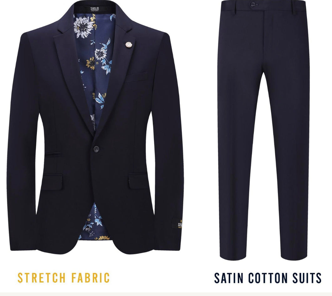 SL604-623 Cotton Sateen Luxury Slim Fit Suit Navy