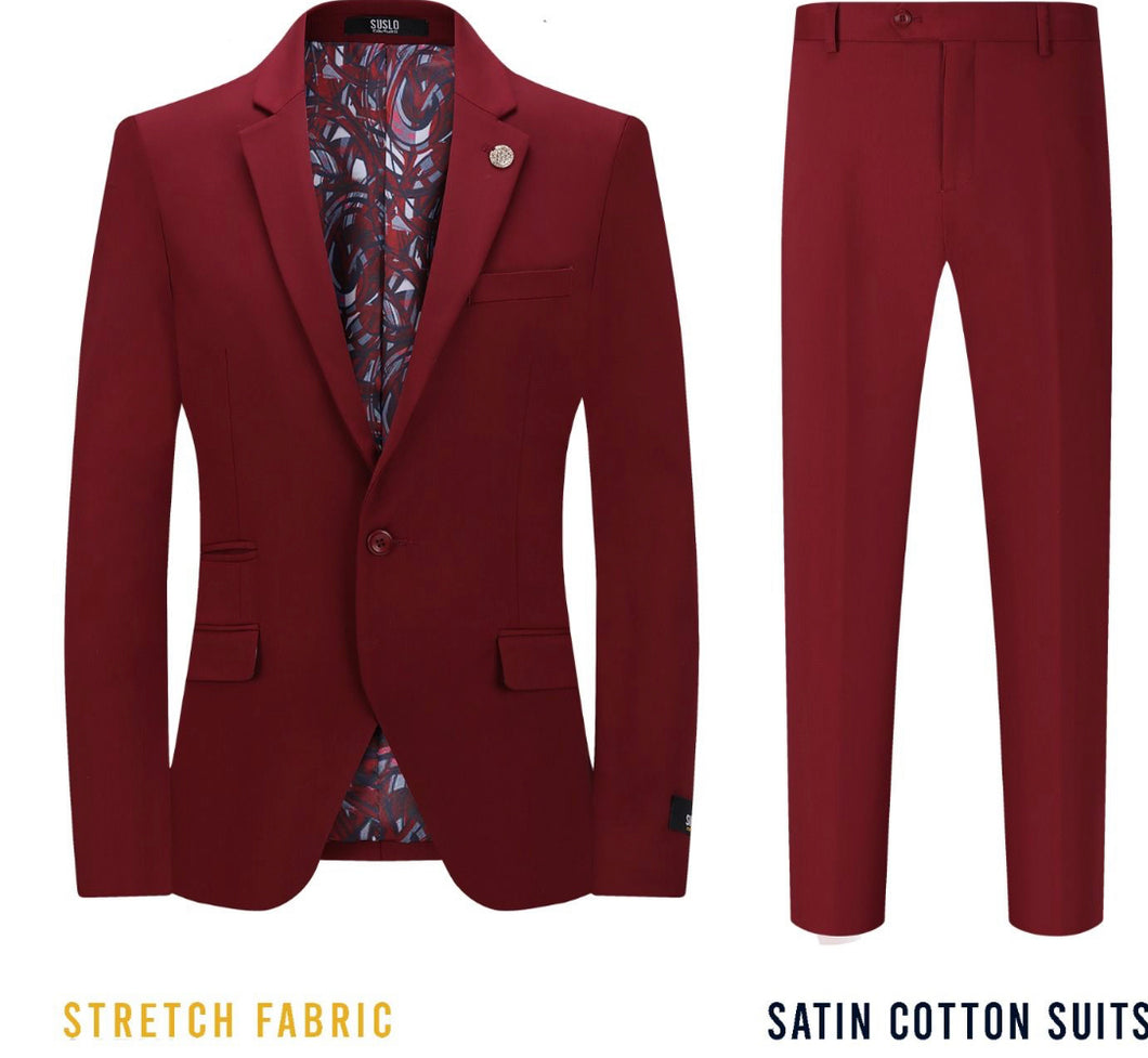 SL604-623 Cotton Sateen Luxury Slim Fit Suit Burgundy
