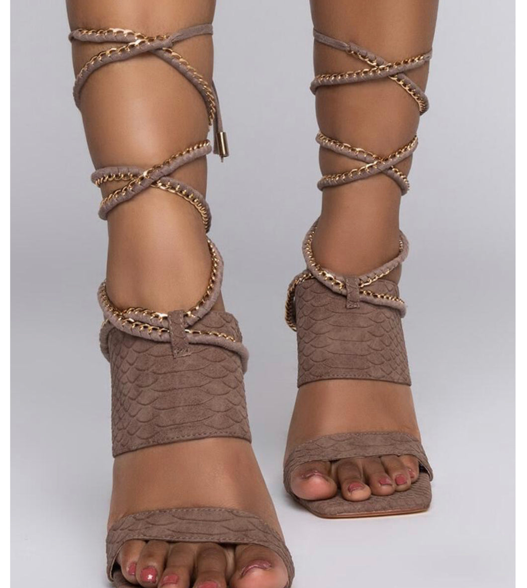 Taska-722 Taupe Strappy Lace Up Shoe