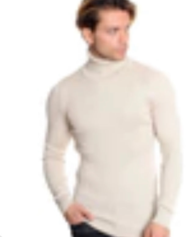 1670C-422 MEN’S RIBBED LT BEIGE TURTLE NECK