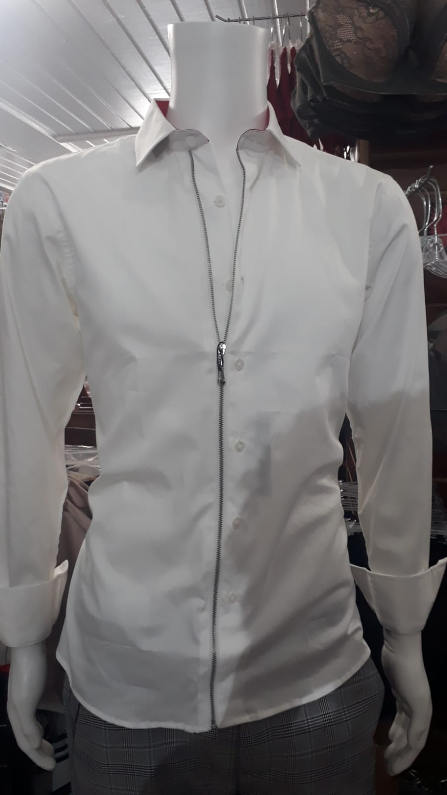 LT819 Men's White Long Sleeve Shirt With Zipper