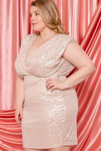 Load image into Gallery viewer, CIXD8467 SEQUIN CHAMPAGNE PLUS DRESS
