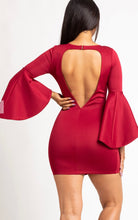 Load image into Gallery viewer, Burgundy Long Bell Sleeves Bodycon Dress
