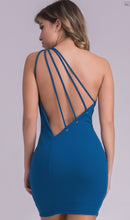 Load image into Gallery viewer, Morrocan Blue Ladder Strap Mini Dress
