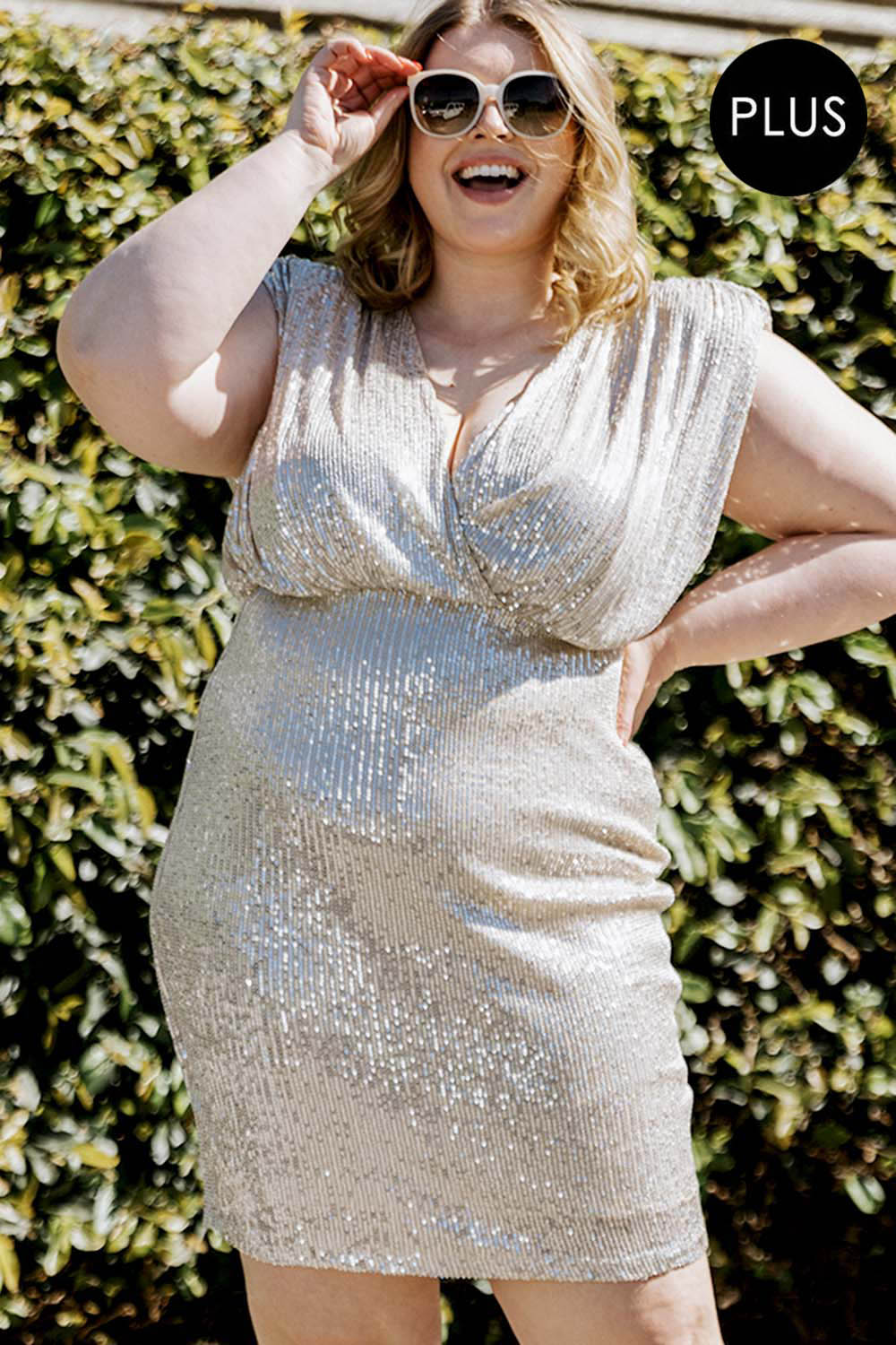 CIXD8467 SEQUIN CHAMPAGNE PLUS DRESS