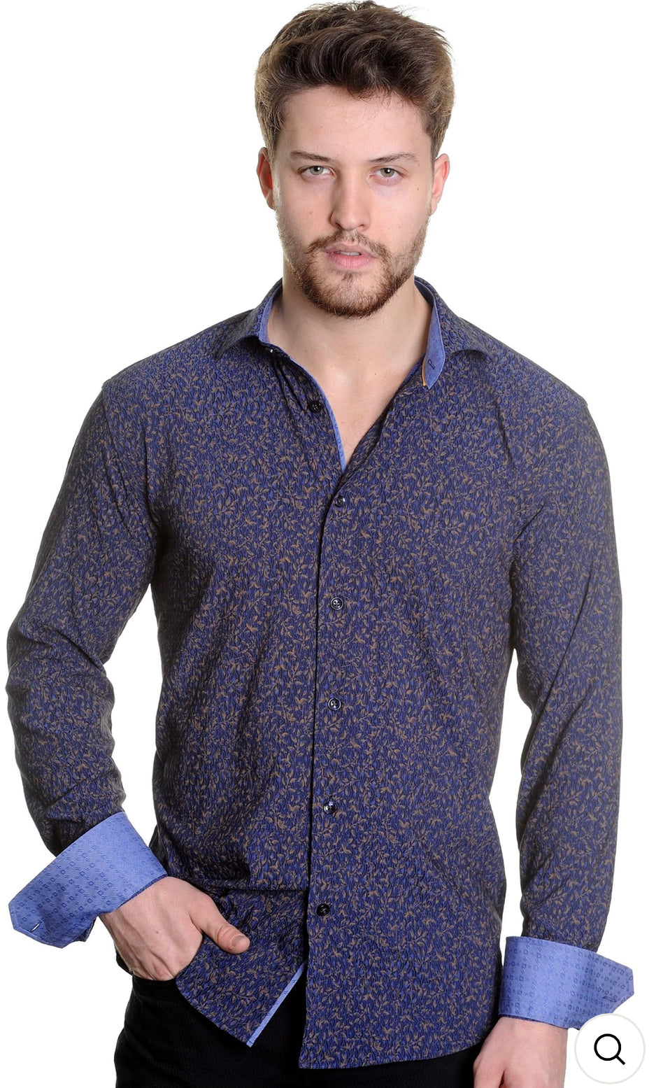 M1438 MZM NAVY/BEIGE LONG SLEEVE SHIRT 222