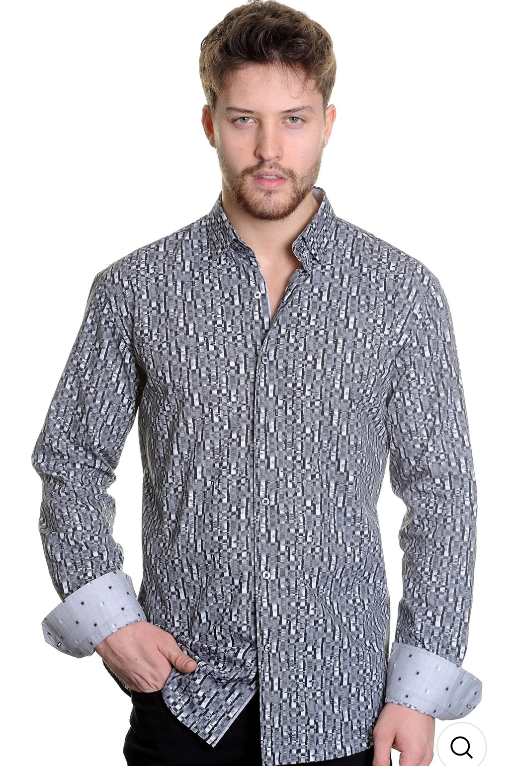 M1410 MZM GREY/WHITE LONG SLEEVE SHIRT 222